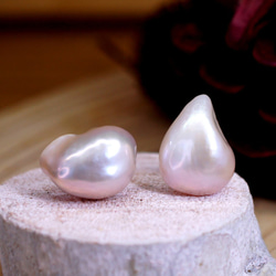 心醉 - 巴洛克形 粉紅色 珍珠 銀電白金 耳針 耳環 第5張的照片