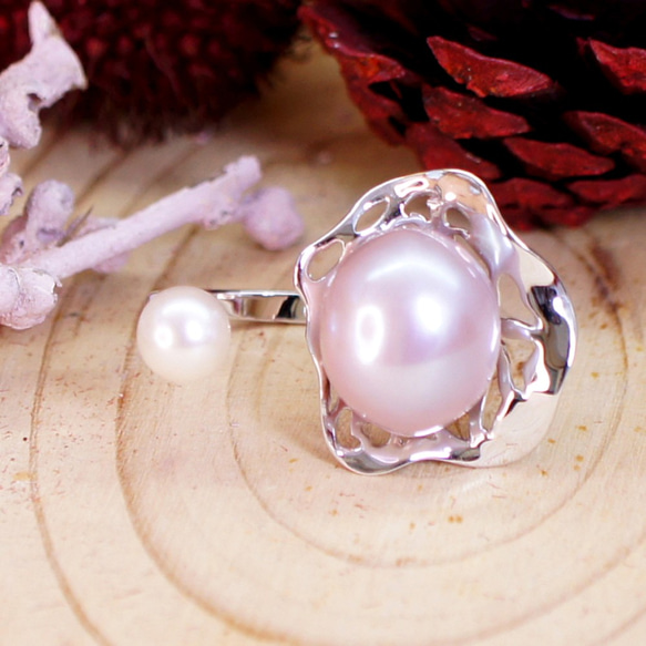 芭蕾 - 巴洛克形 淡水珍珠 純銀 電 18K 白金 戒指 第4張的照片