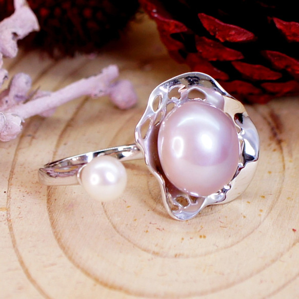 芭蕾 - 巴洛克形 淡水珍珠 純銀 電 18K 白金 戒指 第6張的照片