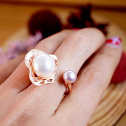 芭蕾 - 巴洛克形 淡水珍珠 純銀 電 18K 玫瑰金 戒指 第3張的照片