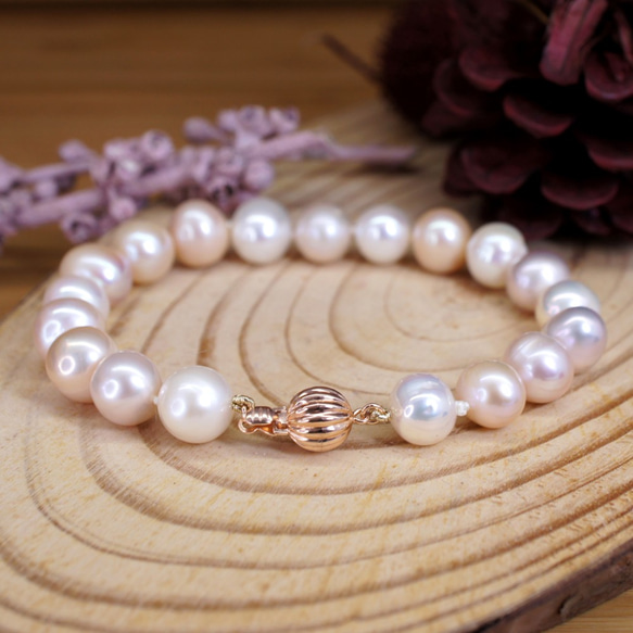 EMPATHY - Potato Pink Pearl Silver Ball Clasp Bracelet 4枚目の画像