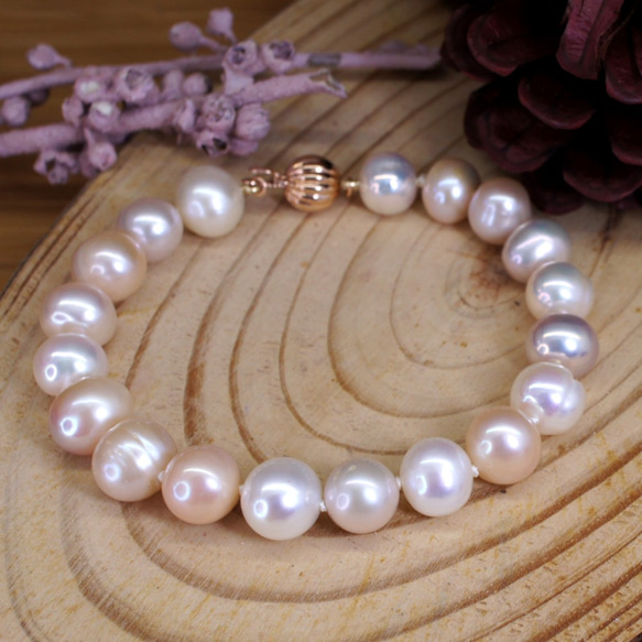 EMPATHY - Potato Pink Pearl Silver Ball Clasp Bracelet 5枚目の画像