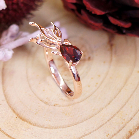 GOLD FISH - Garnet 18K Rose Gold Plated Silver Ring 6枚目の画像