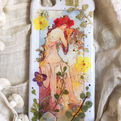 輝くミュシャ柄押し花 iPhone 7/7s/6/6s/SE/5/5s/5c/4/4s ケース