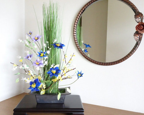 パン粘土/和風] クレマチス/グリーンベル/レンギョウのパンフラワー