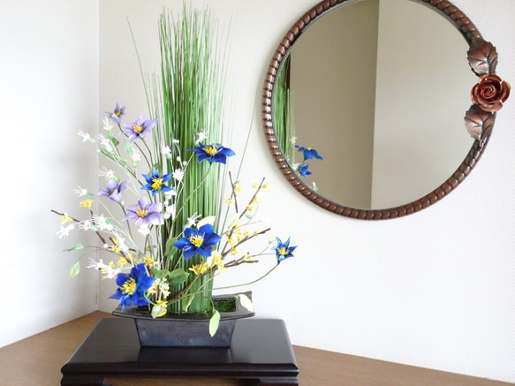 パン粘土/和風] クレマチス/グリーンベル/レンギョウのパンフラワー