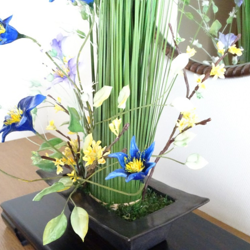 パン粘土/和風] クレマチス/グリーンベル/レンギョウのパンフラワー