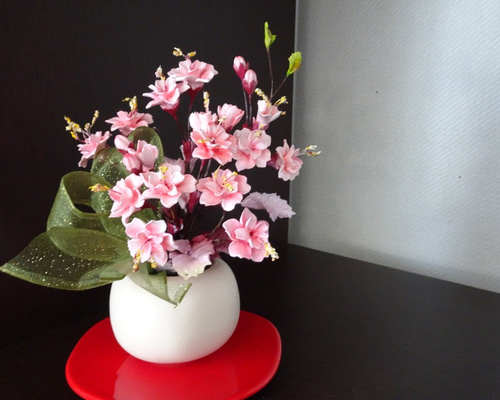 パンフラワー/パン粘土/桜/台座付き/癒し】桜満開♡ほっこり可愛い