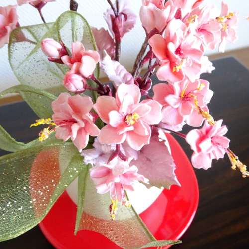 パンフラワー/パン粘土/桜/台座付き/癒し】桜満開♡ほっこり可愛い
