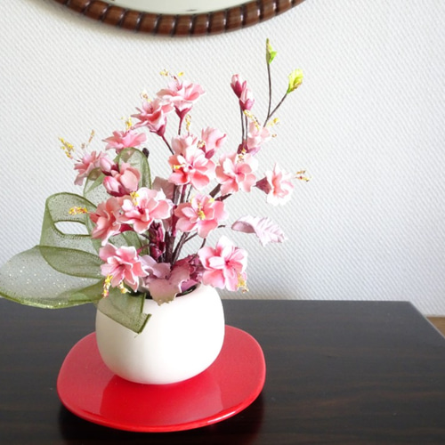 パンフラワー/パン粘土/桜/台座付き/癒し】桜満開♡ほっこり可愛い