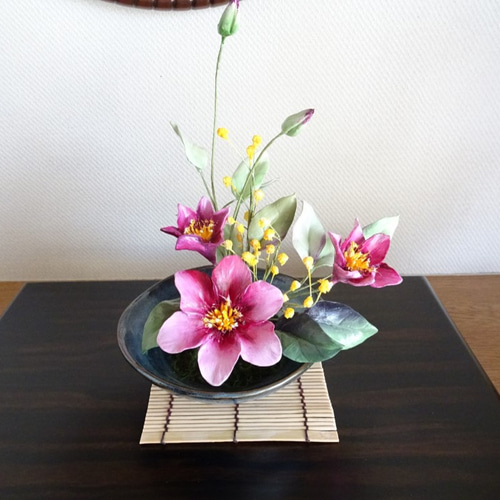 ❤購入時32万円❤作家物パンフラワーモチーフ四季の花束オリジナルデザイン❤超美品 現品限り】【パンフラワー】【和】テッセンとミモザ 心和む癒しの特別