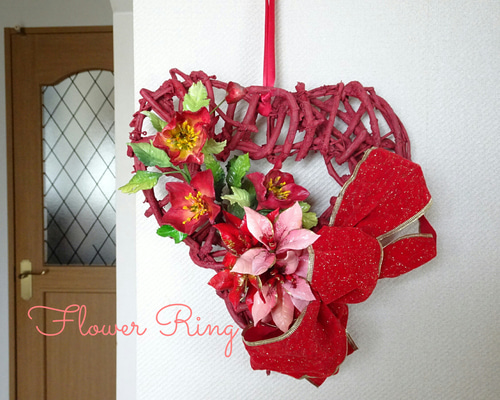 商品名【愛乃】あいみょん❤ポインセチアとローズのクリスマスリース Snowflake Flower＞可愛い赤ポインセチアリース