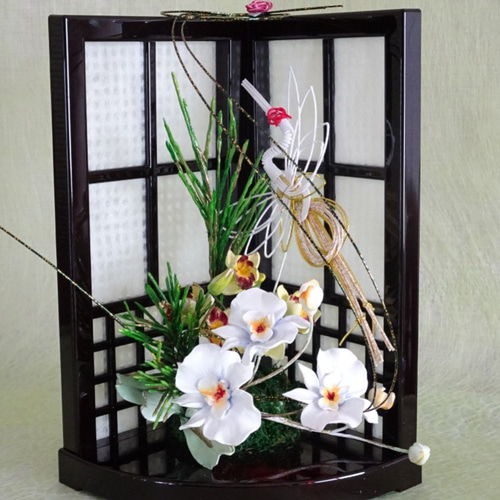 専用【ハンドメイド樹脂粘土】お正月 和風造花アレンジメント パンアート パン粘土/和/べっ甲】幸せの舞い 胡蝶蘭の和正月 胡蝶蘭