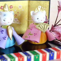 【桃の節句/ひな祭り/猫/１点限定】可愛すぎる猫雛と桜のパンフラワーミニ雛飾りセット♡ 4枚目の画像