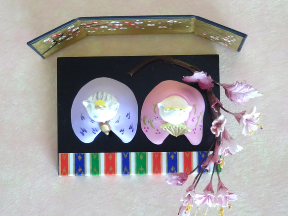 【桃の節句/ひな祭り/猫/１点限定】可愛すぎる猫雛と桜のパンフラワーミニ雛飾りセット♡ 5枚目の画像