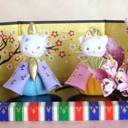 【桃の節句/ひな祭り/猫/１点限定】可愛すぎる猫雛と桜のパンフラワーミニ雛飾りセット♡ 6枚目の画像