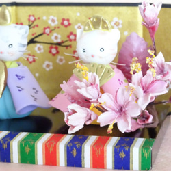 【桃の節句/ひな祭り/猫/１点限定】可愛すぎる猫雛と桜のパンフラワーミニ雛飾りセット♡ 10枚目の画像