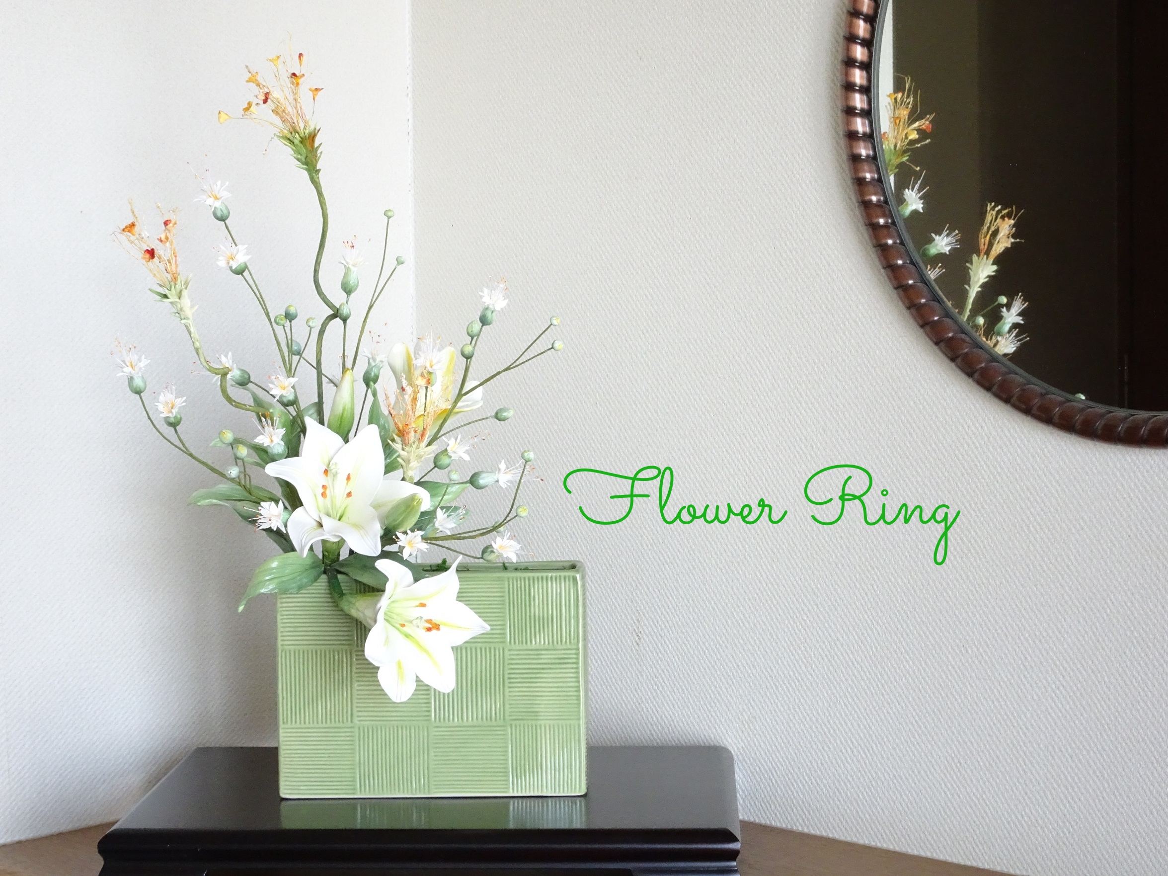 パンフラワー、百合とカラー(樹脂粘土、ハンドメイド) ☆送料無料☆【パンフラワー/粘土の花】瑠璃楽水盤の藍色陶器と