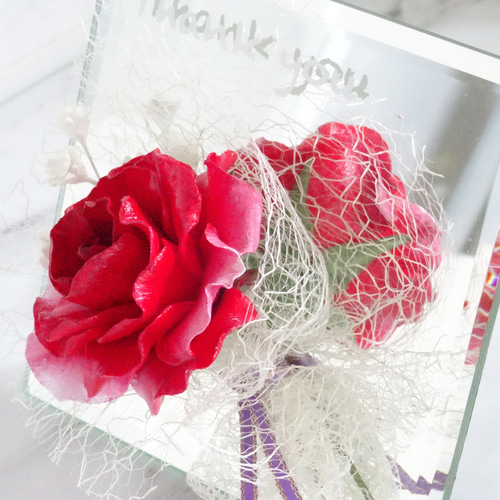 パン粘土/パンフラワー】メッセージ入りミラープレート♡真っ赤な薔薇