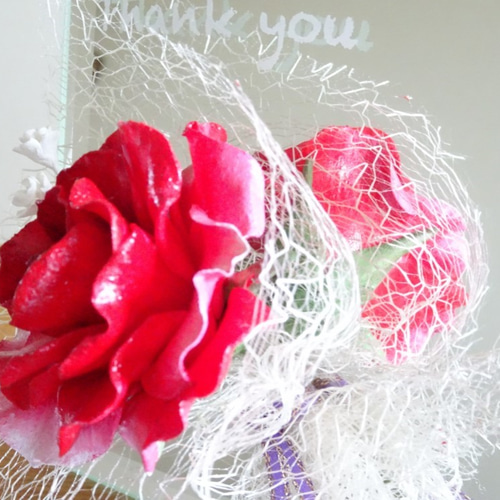 パン粘土/パンフラワー】メッセージ入りミラープレート♡真っ赤な薔薇