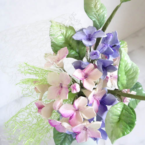 パン粘土/パンフラワー】上品爽やか 紫陽花のパンフラワー
