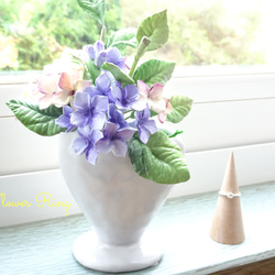 【パン粘土/ピンク/ブルー】上品爽やかミニサイズ 紫陽花のパンフラワーアレンジメント 1枚目の画像