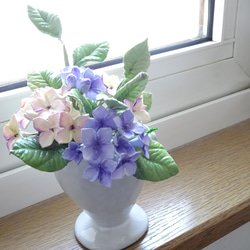 【パン粘土/ピンク/ブルー】上品爽やかミニサイズ 紫陽花のパンフラワーアレンジメント 5枚目の画像