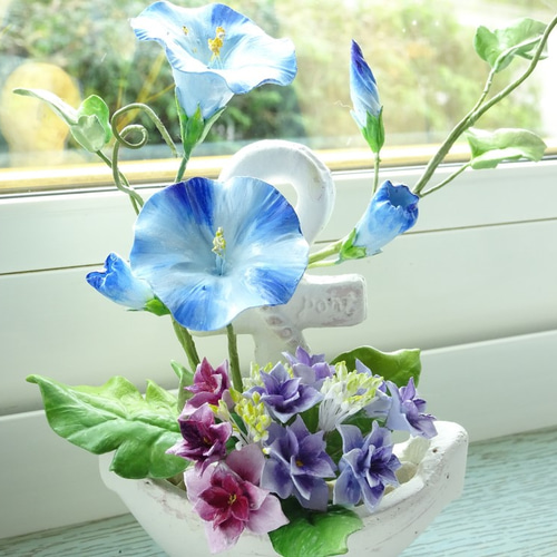 売切.)【パン粘土/朝顔/紫陽花】真夏の癒し 涼やかなアサガオと