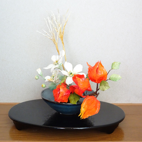 専用【ハンドメイド樹脂粘土】お正月 和風造花アレンジメント パンアート 秋インテリア/和風/パン粘土】シュウメイギク/ホオヅキ/ススキの