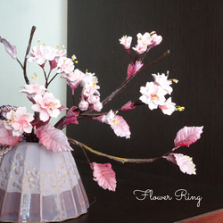 売切.)【サクラ/富士型/和/パン粘土】さくらさく～桜と富士のパンフラワアレンジメント 2枚目の画像