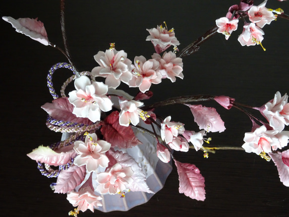 売切.)【サクラ/富士型/和/パン粘土】さくらさく～桜と富士のパンフラワアレンジメント 3枚目の画像