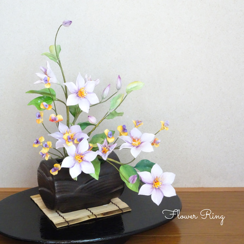 パンフラワー、紫陽花5種類とトルコキキョウ(樹脂粘土、ハンドメイド) パンフラワー、紫陽花5種類とトルコキキョウ(樹脂粘土