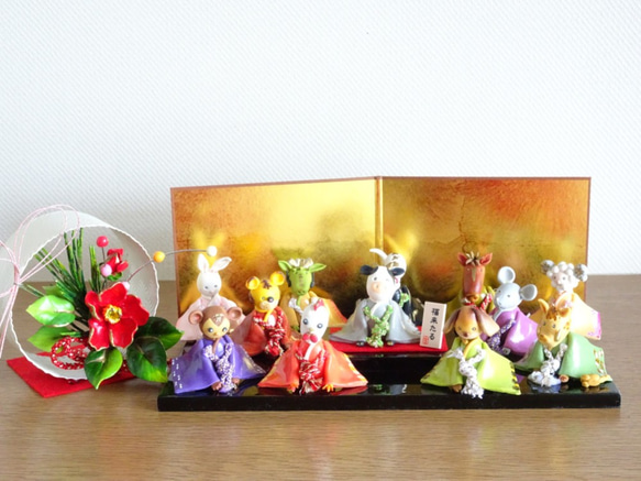 可愛い十二支と華やかに彩るお正月お飾りセット♪十二支/椿/松/水引