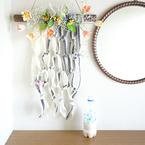 パンフラワー/パン粘土】ほんわか春色壁掛けアレンジ