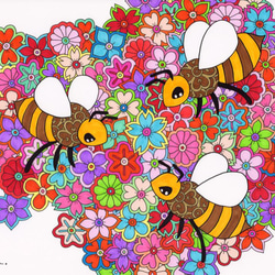 蜂 蜜蜂 熊蜂 丸蜂 昆虫 花 縁起物 原画 アート 絵画 画家 クレパス画 0_cb447b29701adf24c4b8d068c607