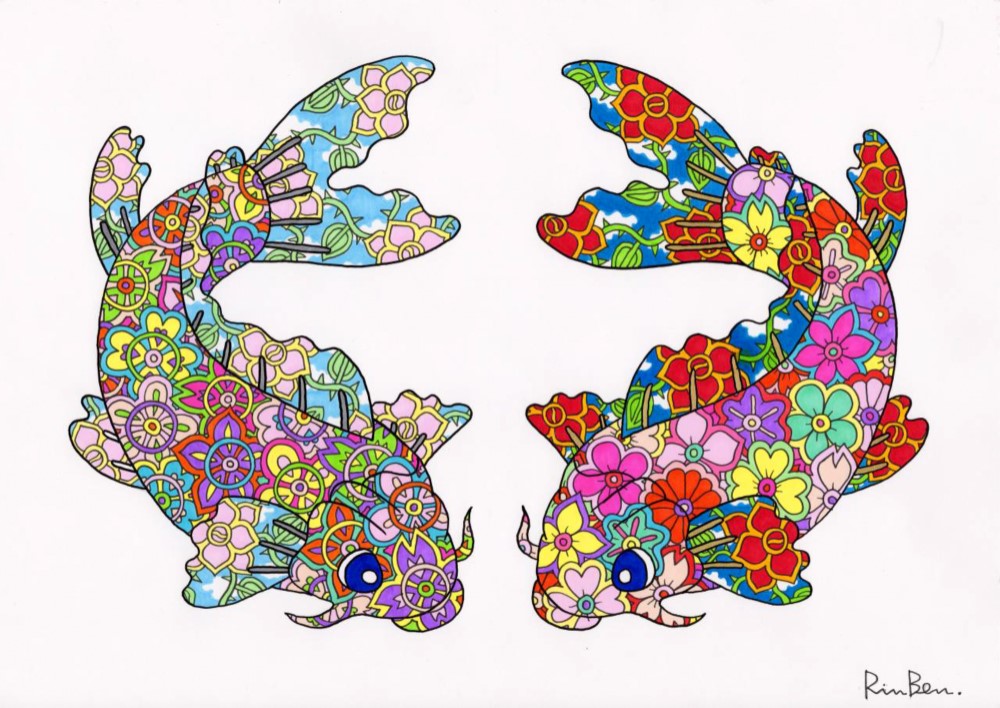 二匹鯉（White） 絵画 RINBEN 通販 2879005｜Creema(クリーマ)