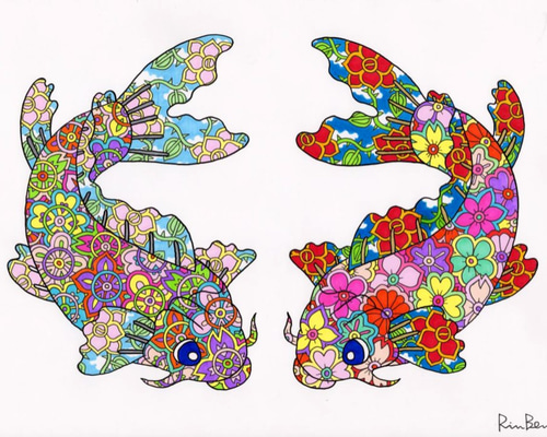 二匹鯉（White） 絵画 RINBEN 通販 2879005｜Creema(クリーマ)