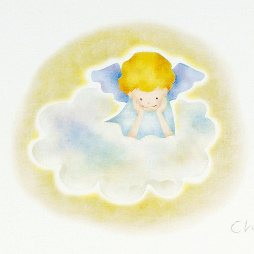 天使のポストカード】E.空から見守る天使（4枚セット） イラスト
