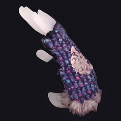 おしゃれな手編みのハンドウォーマー(レインボーパープルβ) 3枚目の画像