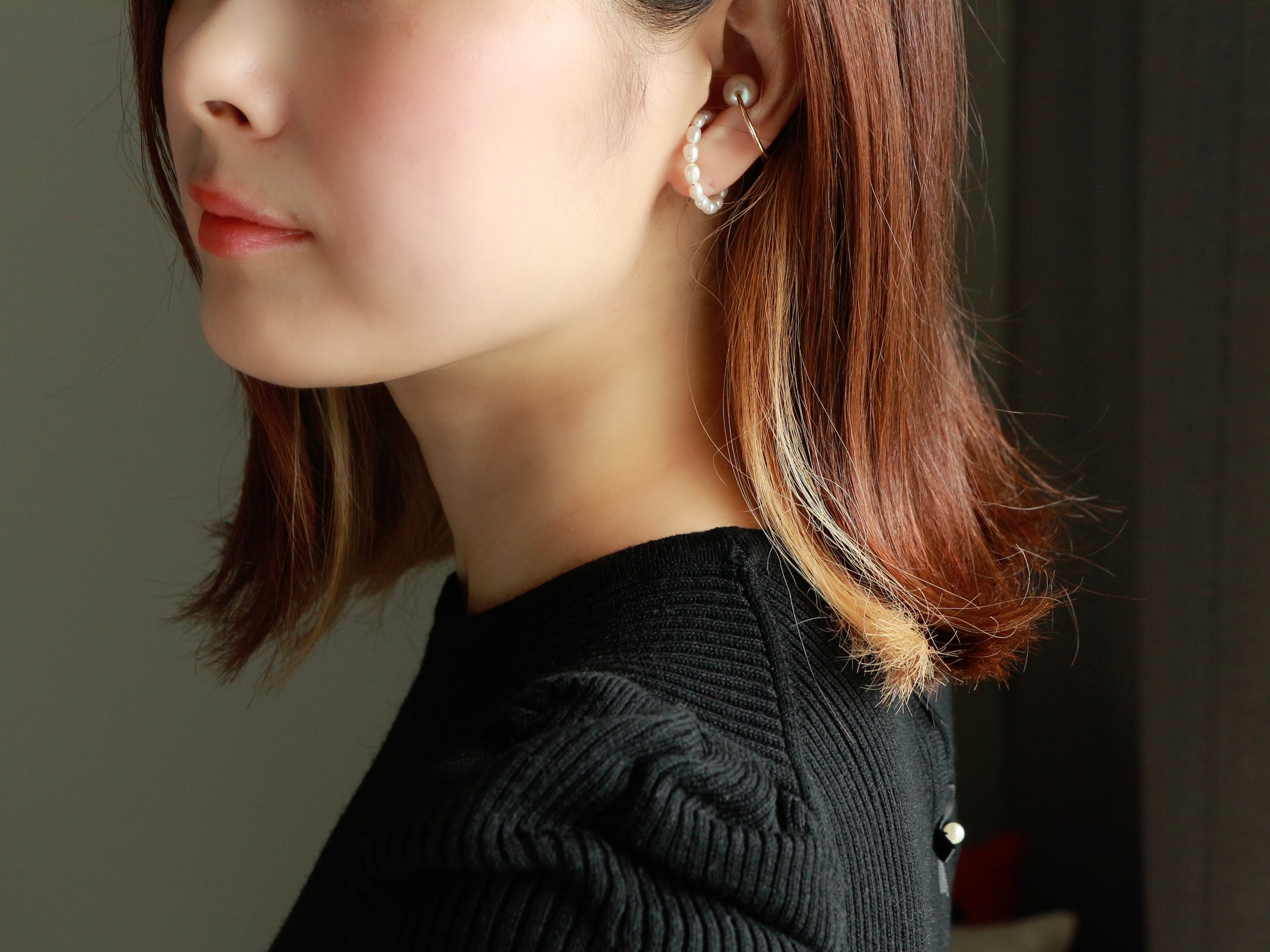 14kgf- ライスパールとクリスタルのear cuff set