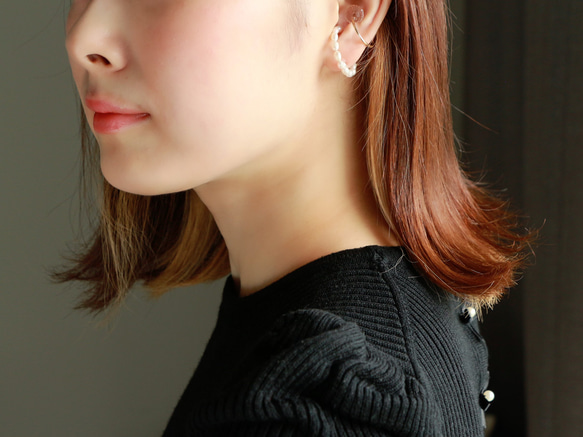 14kgf- rice pearl & crystal ear cuff set 第3張的照片