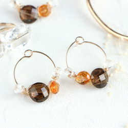 落ちにくい!! 14kgf- smoky quartz & citrine easy catchピアス 1枚目の画像