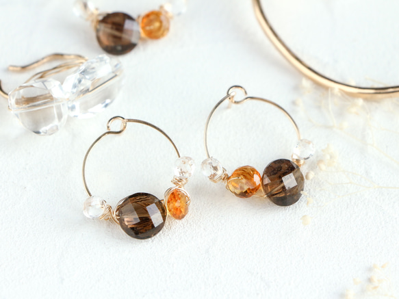 14kgf- smoky quartz & citrine easy catch 耳針 第1張的照片