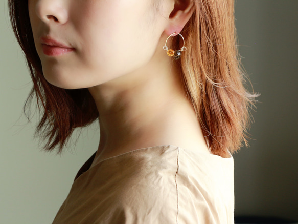 落ちにくい!! 14kgf- smoky quartz & citrine easy catchピアス 2枚目の画像