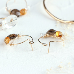 落ちにくい!! 14kgf- smoky quartz & citrine easy catchピアス 5枚目の画像