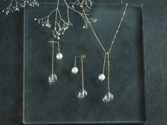 14kgf-pearl × crystal twin necklace 第10張的照片