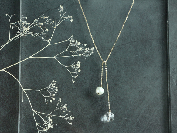 14kgf-pearl × crystal twin necklace 第3張的照片