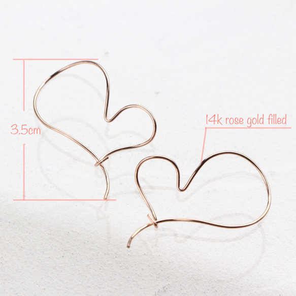 14kgf[Rose gold]-fluffy heart ピアス/イヤリング 5枚目の画像