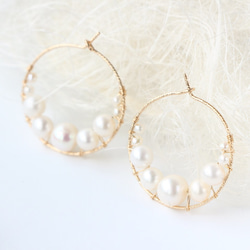 14kgf-Simple bubble pearl glitter hoop耳環/耳夾 第2張的照片