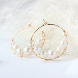 14kgf-Simple bubble pearl glitter hoop耳環/耳夾 第3張的照片